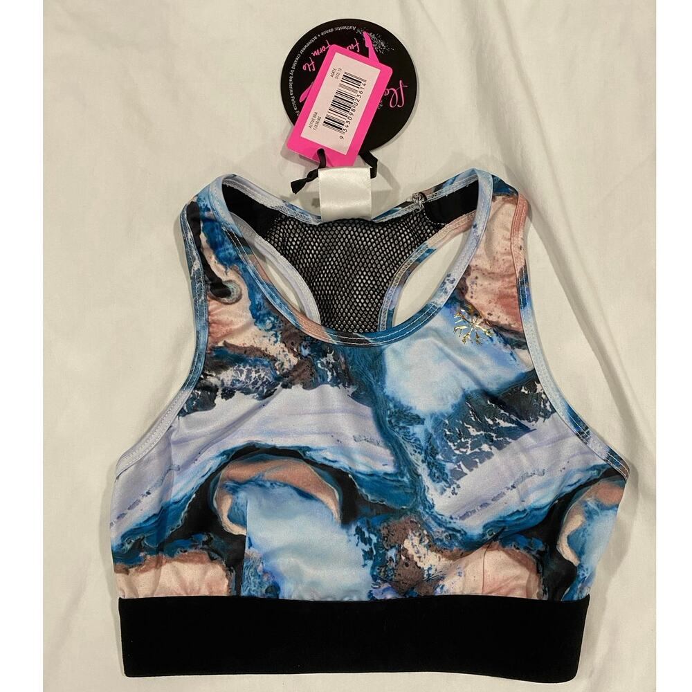 NWT Flo Marbled Blue Black Mesh Sports Dance Bra